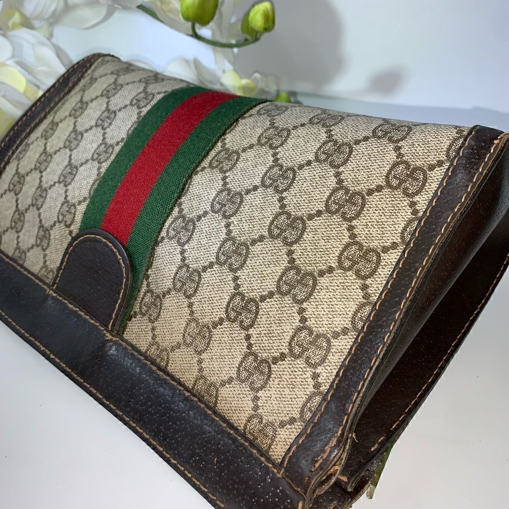 💥Authentic💥 GUCCI Web Sherry Line GG Logo Cosmetic Clutch - Picture 8 of 13